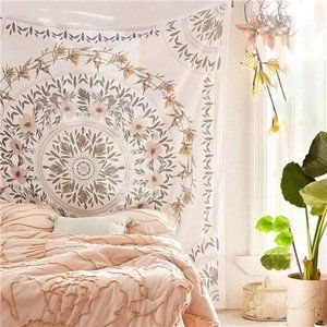 Sketched Floral Medallion Tapestry, Bohemian Mandala Wall Hanging Tapestries